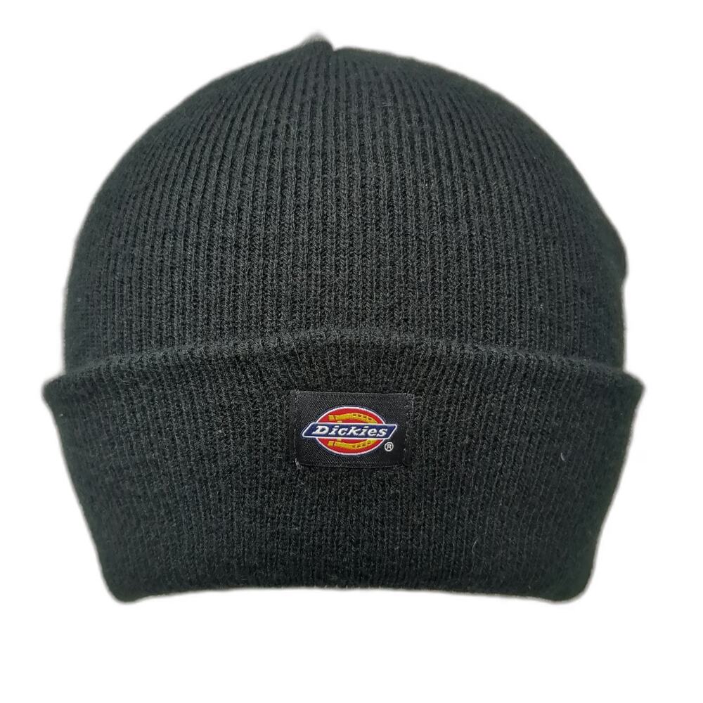 Dickies Beanie Black One Size Cuffed Ribbed Knit Logo Patch Acrylic Work Hat
